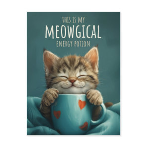 Meowgical Morning, a Cute Cat & Coffee Art Postcard