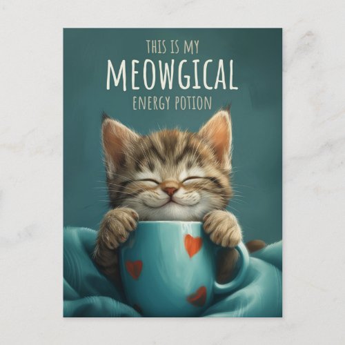 Meowgical Morning a Cute Cat  Coffee Art Postcard
