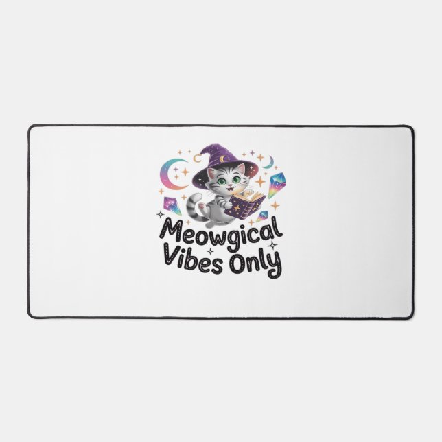 Meowgical Vibes Only, Floating Kawaii Witch Cat Ov Desk Mat (Front)