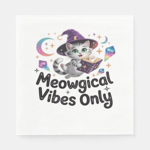 Meowgical Vibes Only, Floating Kawaii Witch Cat Ov Napkins