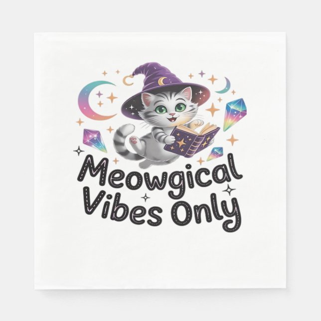 Meowgical Vibes Only, Floating Kawaii Witch Cat Ov Napkins (Front)