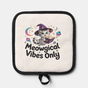 Meowgical Vibes Only, Floating Kawaii Witch Cat Ov Pot Holder