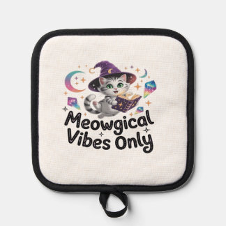 Meowgical Vibes Only, Floating Kawaii Witch Cat Ov Pot Holder