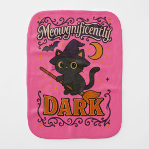 Meowgnificently Dark Funny Witch Cat Halloween Baby Burp Cloth