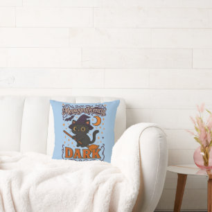 Meowgnificently Dark Funny Witch Cat Halloween Throw Pillow