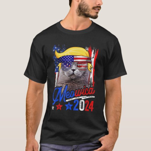 Meowica 2024 Trump Cat American Flag Patriotic  T_Shirt