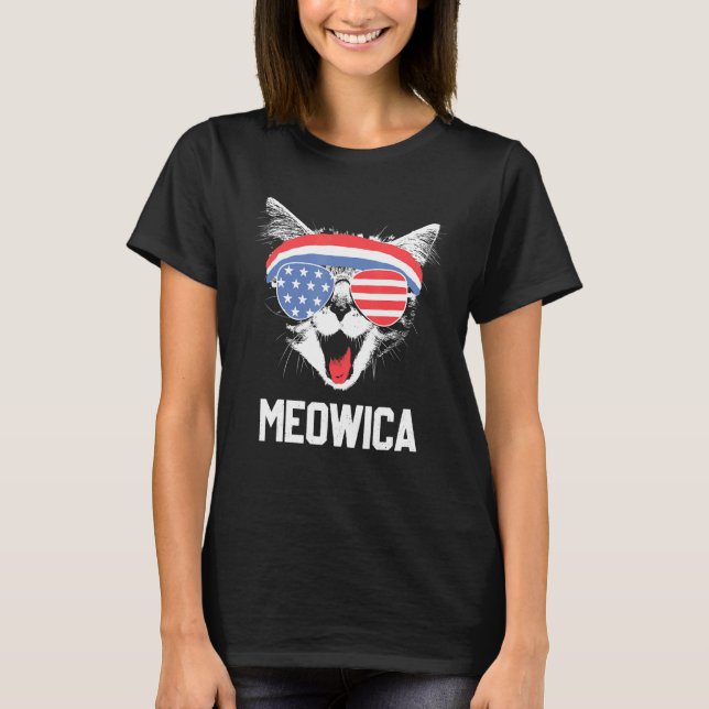 Meowica 4th July Pawtriotic Kitty Merica Cat Us Fl T-Shirt (Front)