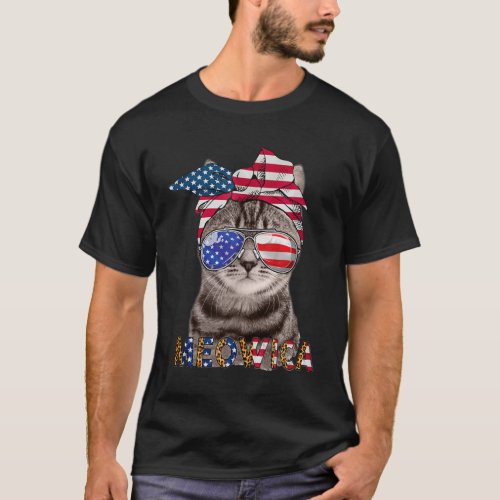 Meowica 4th Of July Cat American Flag Patriotic Ca T_Shirt