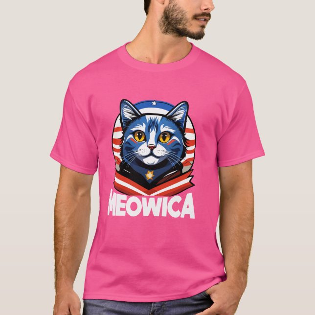 Meowica 4th of July Cat Graphic American Flag Amer T-Shirt (Front)