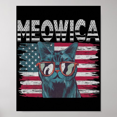Meowica 4th of July Cat Lover Patriotic USA Poster