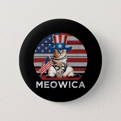 Meowica 4th Of July Patriotic American Cat Button
