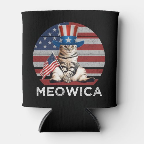 Meowica 4th Of July Patriotic American Cat Can Cooler