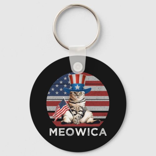 Meowica 4th Of July Patriotic American Cat Keychain