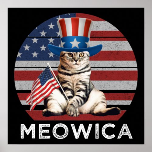 Meowica 4th Of July Patriotic American Cat Poster
