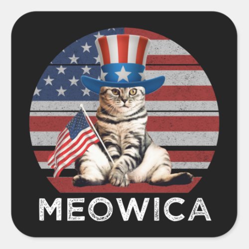 Meowica 4th Of July Patriotic American Cat Square Sticker