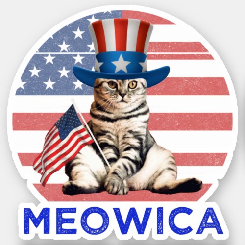 Meowica 4th Of July Patriotic American Cat Sticker