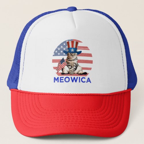 Meowica 4th Of July Patriotic American Cat Trucker Hat