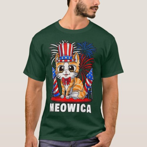 Meowica 4th of July Patriotic Cat Funny American T_Shirt