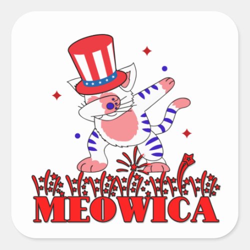 Meowica America Cat Fourth of July Independence  Square Sticker