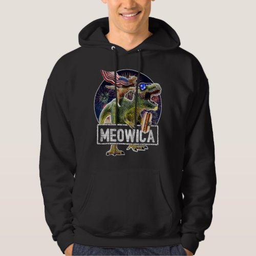 Meowica American Flag Ca Rex Dinosaur 4H Of July K Hoodie