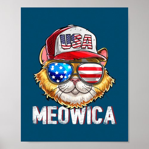 Meowica American Flag Cat 4th of July Trucker Hat Poster