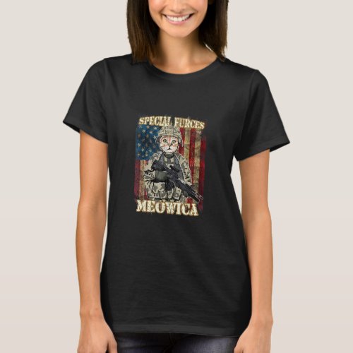 Meowica American Flag Cat Special Furces 4th Of Ju T_Shirt