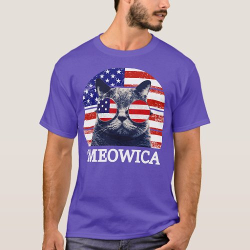 Meowica Cat 4th of July American Flag Independence T_Shirt