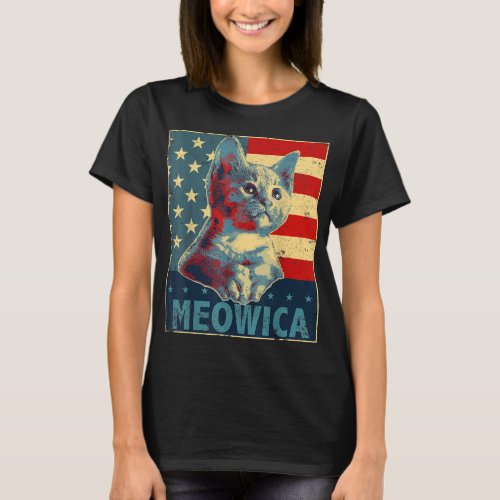 Meowica Cat 4th of July Patriotic American Flag Gi T_Shirt