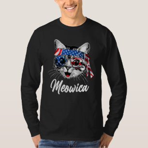 Meowica Cat American Flag Fourth of July T-Shirt