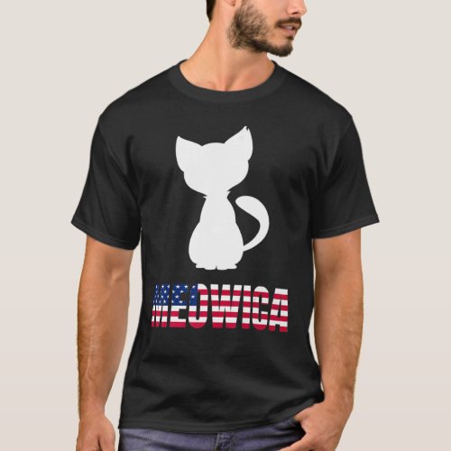 Meowica Cat American Flag Patriotic T_Shirt