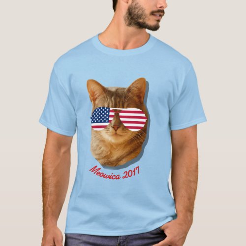 Meowica Cat American Flag T T_Shirt