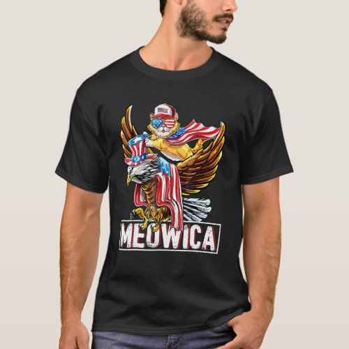Meowica Cat Bald Eagle 4th Of July Patriotic Ameri T_Shirt
