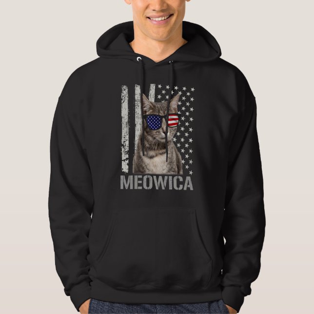 Meowica Cat Fourth 4th Of July Patriotic Usa Ameri Hoodie (Front)