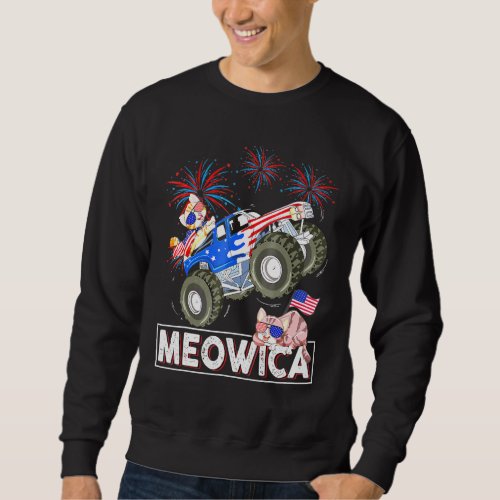 Meowica Cat Monster Driving Truck American Flag 4t Sweatshirt