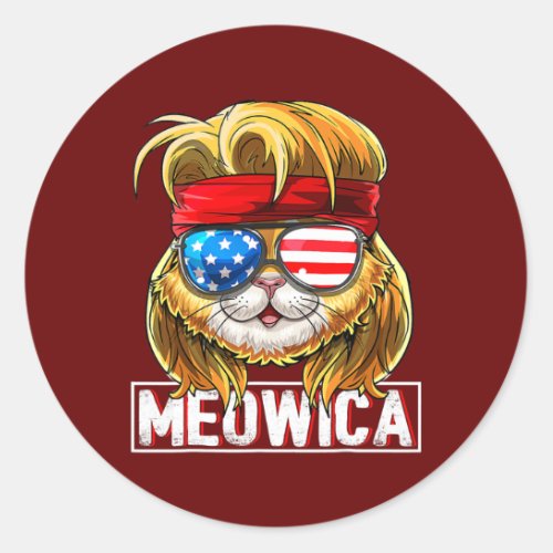 Meowica Cat Mullet American Flag Patriotic 4th Of Classic Round Sticker