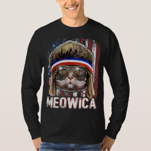 Meowica Cat Mullet American Flag Patriotic 4th of T-Shirt