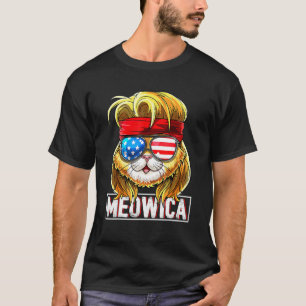 Meowica Cat Mullet American Flag Patriotic 4th Of T-Shirt