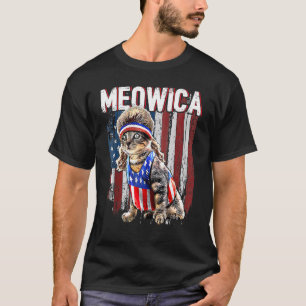 Meowica Cat Mullet American Flag Patriotic 4th Of T-Shirt