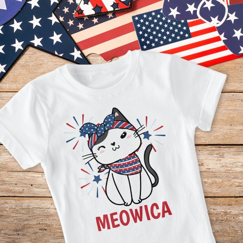 Meowica Cat Red White  Blue   T_Shirt