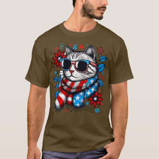 meowica cat Sunglasses american flag 4th of july m T-Shirt
