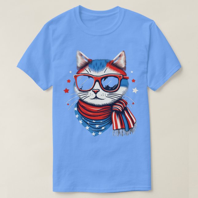 meowica cat Sunglasses american flag 4th of july m T-Shirt (Design Front)