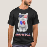 Meowica Cat Sunglasses Usa American Flag Funny T-Shirt