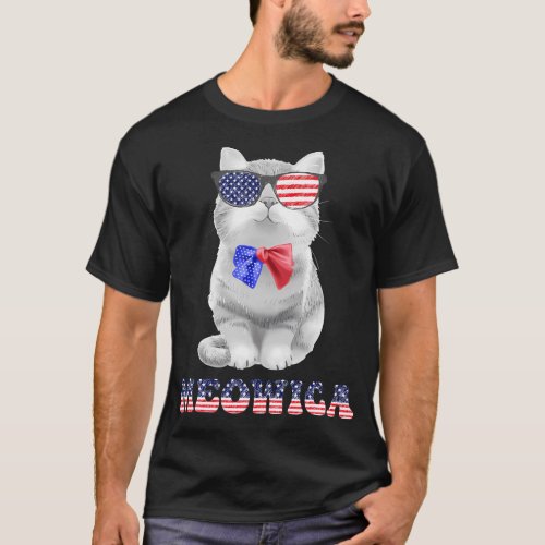 Meowica Cat Sunglasses Usa American Flag Funny T_Shirt