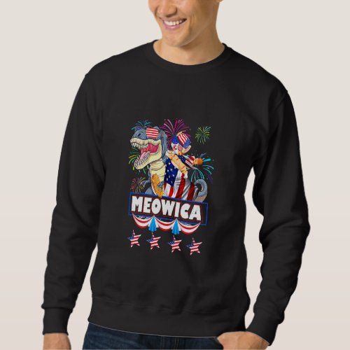 Meowica _ Cat _ T_Rex _ 4th Of July _ Independence Sweatshirt