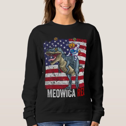 Meowica Cat T Rex Dinosaur 4th July American Flag  Sweatshirt