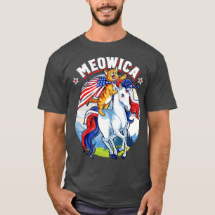 Meowica Cat Unicorn 4th of July Kids Girls Merica T-Shirt