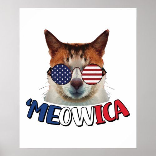 Meowica Cat USA 4th of July Cat Lover Funny Poster