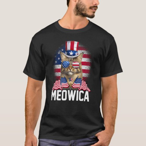 Meowica Cat Usa Flag Sunglasses  Uncle Sam Hat 4t T_Shirt