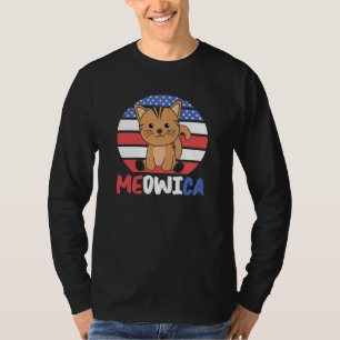 Meowica Funny Cat 4th Of July American Flag T-Shirt
