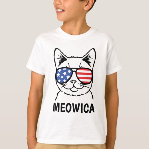 Meowica Kids Shirt Funny Cat Patriotic July 4th T_Shirt